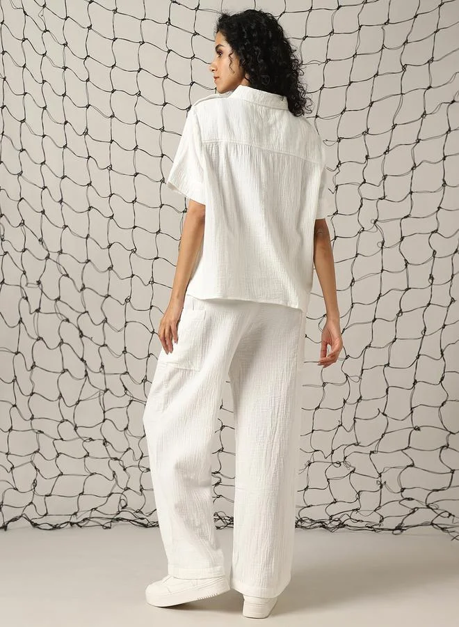 Hubberholme  Self Design Double Cloth Pure Cotton Shirt With Trouser for Women | Best Price UAE